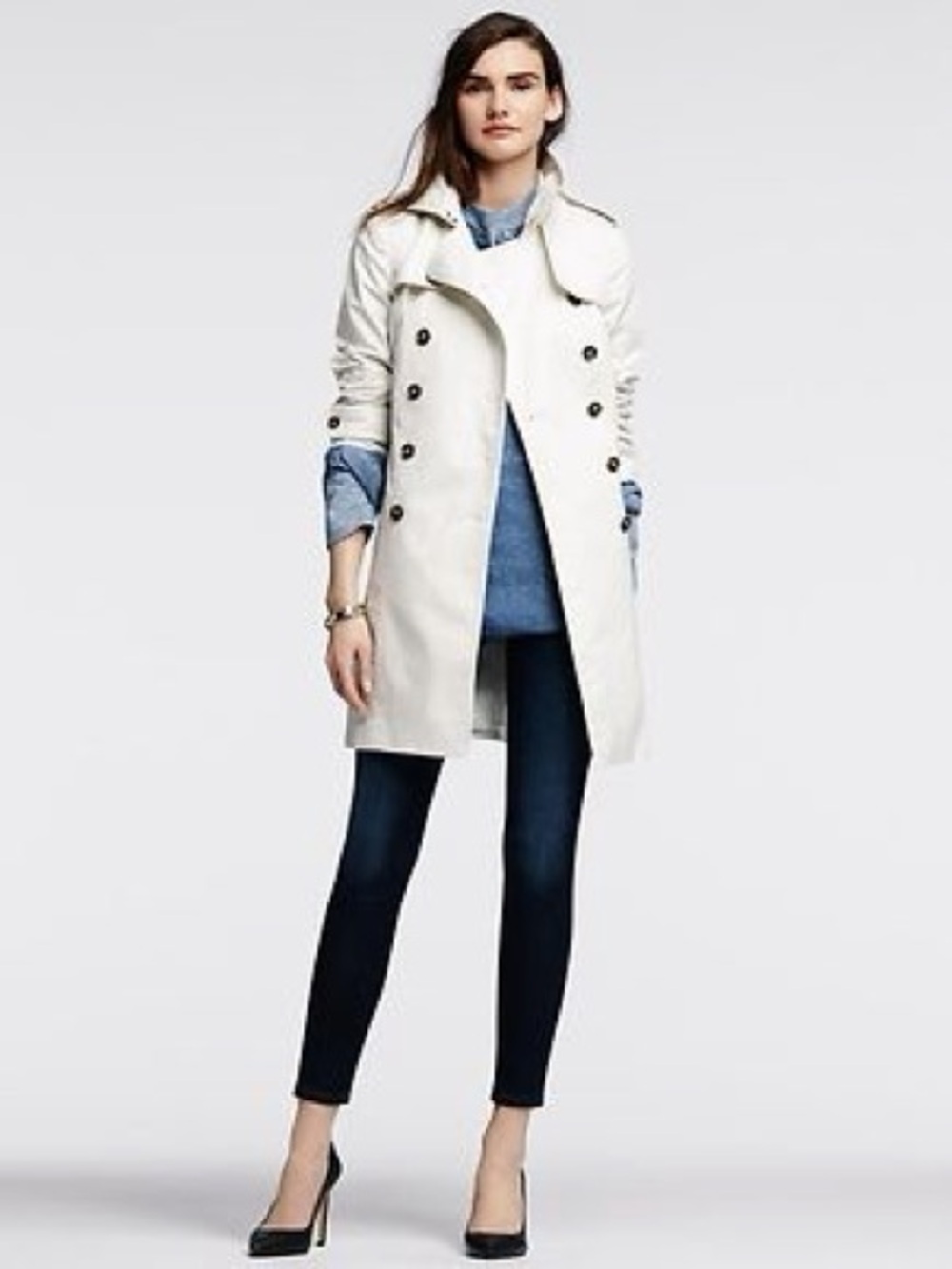 Banana Republic Cream Double-Breasted Trench Coat